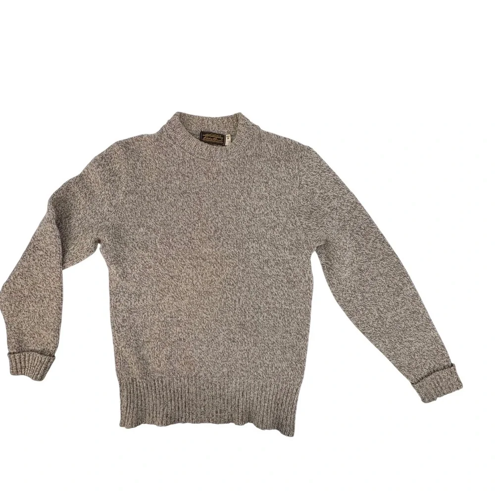 Vtg Eddie Bauer Mens Medium Tall Crewneck Sweater Oatmeal Marl Knit Ribbed Trim - Picture 2 of 5